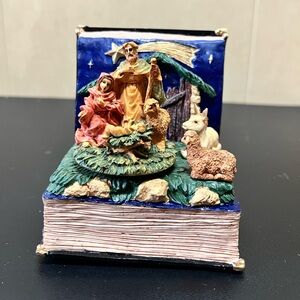 Vintage 7” Open bible Nativity Scene Music Box 
Plays silent night